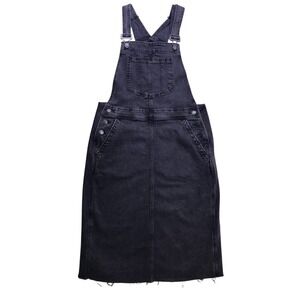 GAP Denim Overall Skirt Women Size S Petite Black Raw Hem Midi Dress